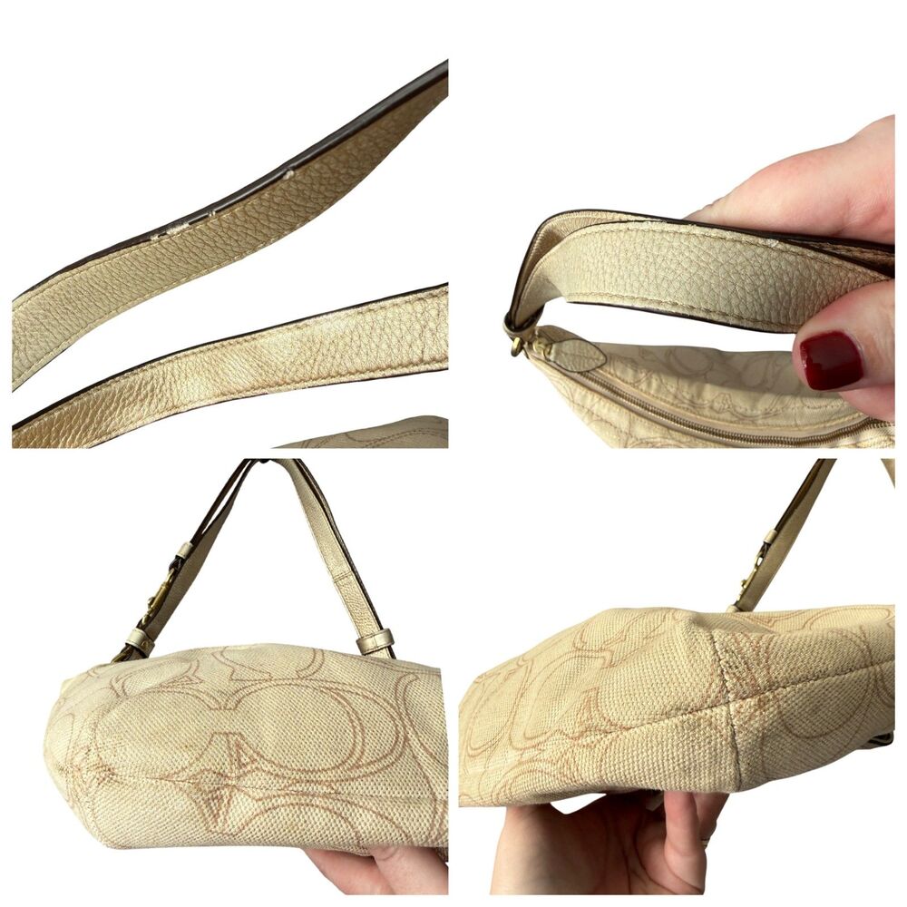 Coach Penelope Signature Linen Leather Hobo Shoulder Bag Crossbody F19189 Beige - Picture 8 of 9